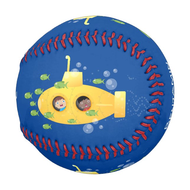 Balle De Baseball Caricature de poisson sous-marin jaune mignon (Devant Droite)