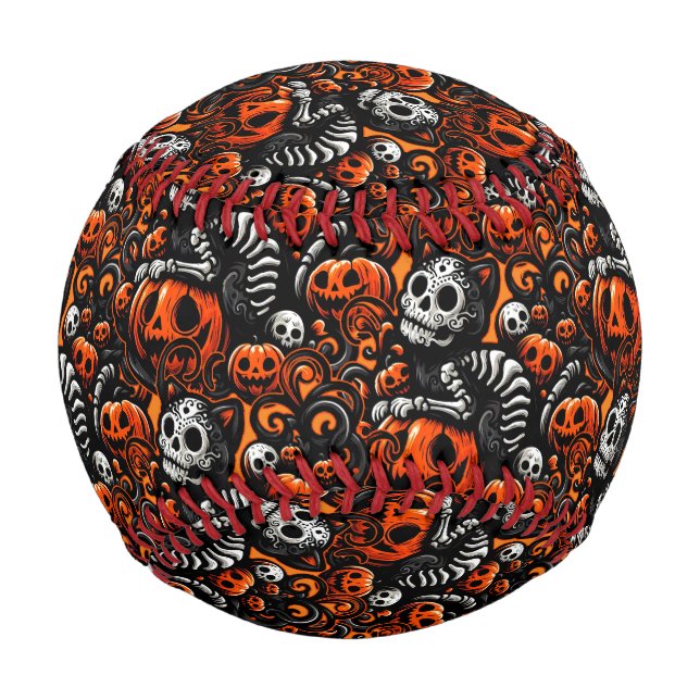 Balle De Baseball Chat éffrayant et Citrouille (Devant)