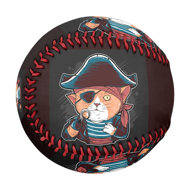 Balle De Baseball Chat pirate (A cartoon pirate cat character on a baseball, showcasing its playful design.  )