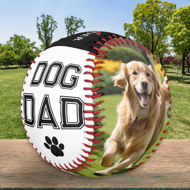 Balle De Baseball Chien papa Fête des pères Animaux de compagnie Pho (A stylish baseball for the Dog Dad on Father's Day, with paw print, custom monogram and two photos)