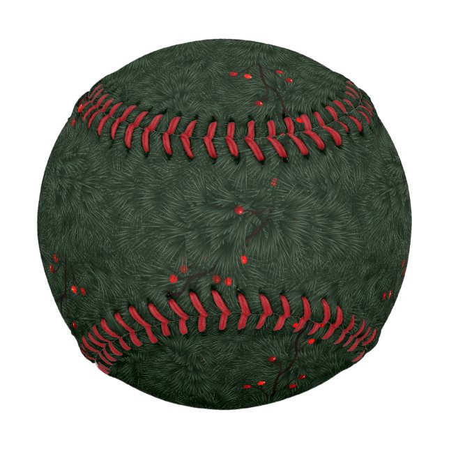 Balle De Baseball Christmas Pattern Pine Needles and Red Berries (Devant)