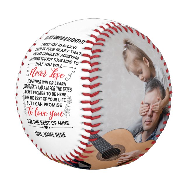 Balle De Baseball Citation d'amour à ma petite-fille avec photo pers (Angle)