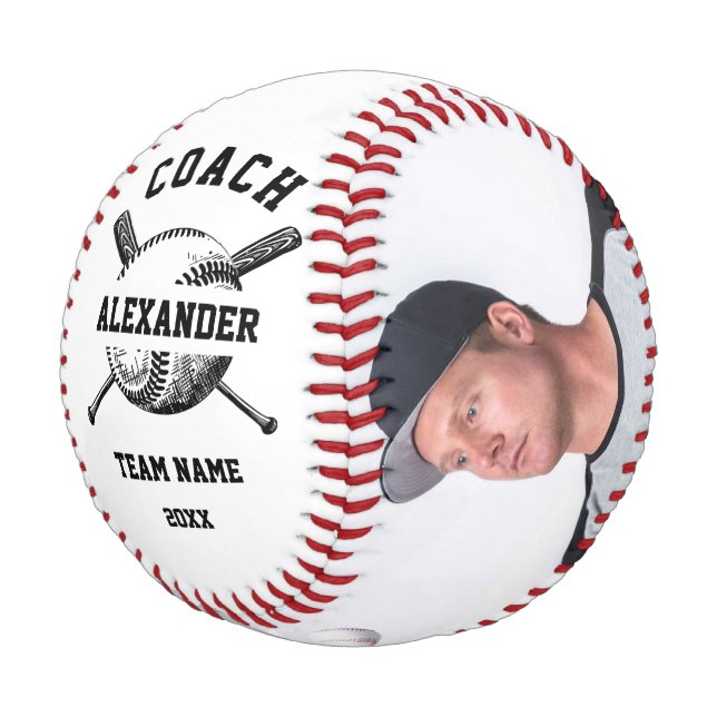 Balle De Baseball Coach personnalisé avec 2 photo et nom d'équipe (Angle)