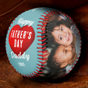 Balle De Baseball Cœur rouge Joyeuse fête des pères Papa 2 Collage d