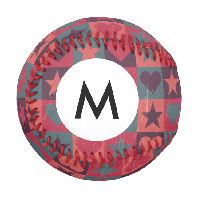 Balle De Baseball Coeurs Monogrammes Et Étoiles Motif Rose (Devant Gauche)
