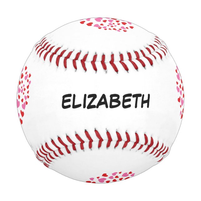 Balle De Baseball Coeurs Rouge Et Rose | Ajouter Votre Nom (Devant)