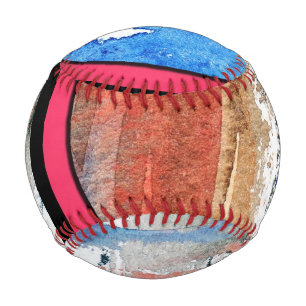 Balle De Baseball collage d'art abstrait, milieux mixtes et aquarell