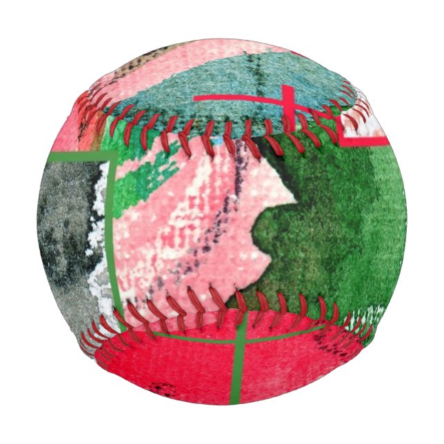 Balle De Baseball collage d'art abstrait, milieux mixtes et aquarell (Devant)