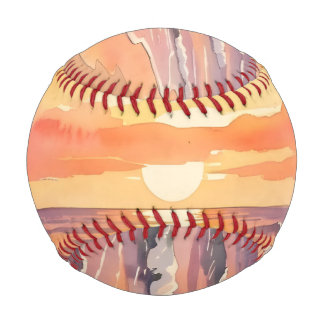 Balle De Baseball Coucher de soleil sur la plage avec des oiseaux