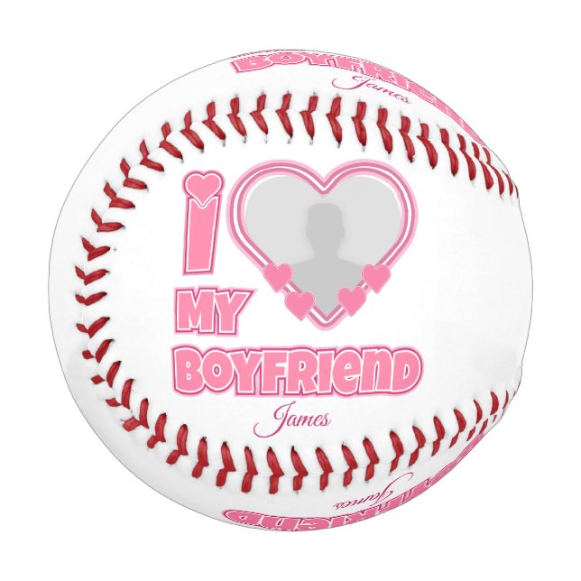 Balle De Baseball Custom I Love My Boyfriend - Ajouter photo et nom (Devant Gauche)