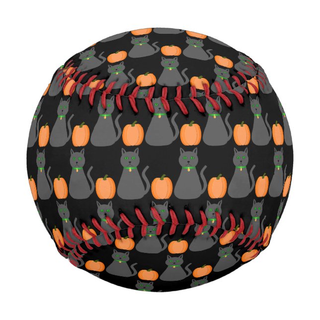 Balle De Baseball Cute Halloween Chat et Citrouille Motif (Devant)
