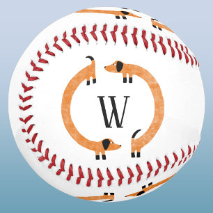 Balle De Baseball Dachshund drôle Monogramme Chien Saucisse Viennois
