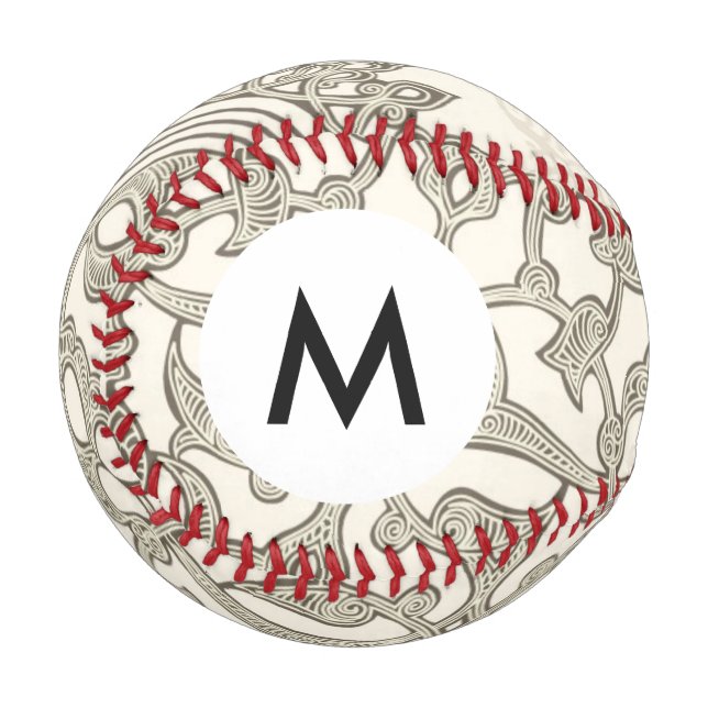 Balle De Baseball Dentelle de style arabe monogramme (Devant Gauche)