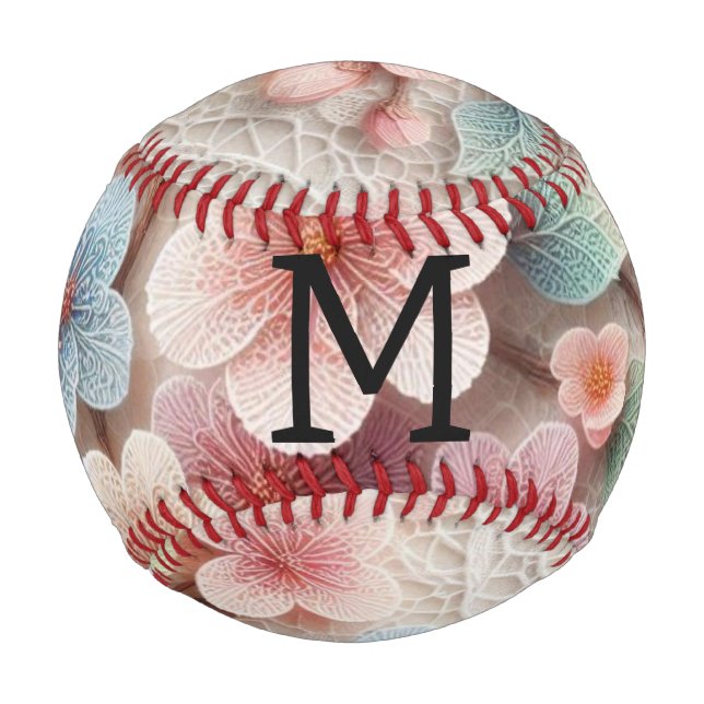 Balle De Baseball Dentelle monogramme florale rose pastel fleur de c (Devant)