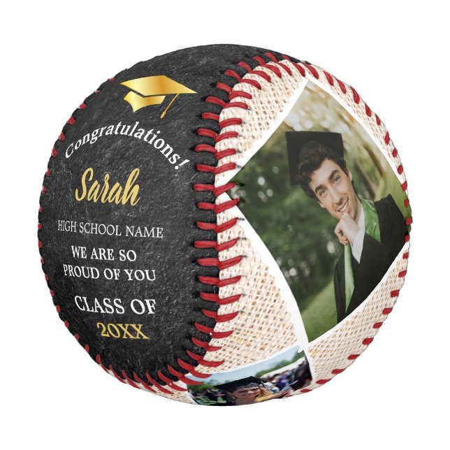 Balle De Baseball Diplôme Personnalisé 4 Classe Photo De 2025 Black  (Angle)