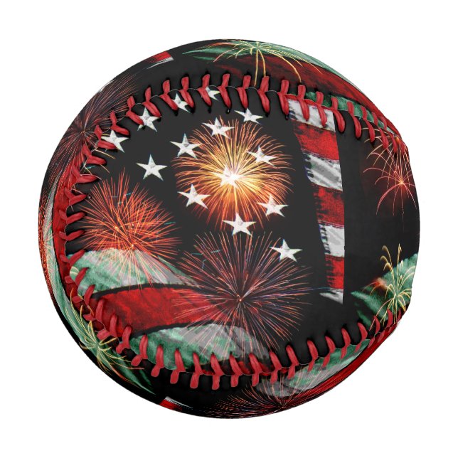 Balle De Baseball Drapeau américain avec feux d'artifice (Devant Gauche)
