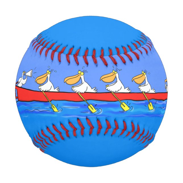 Balle De Baseball Drôle pélicans rameurs dessin animé (Devant)