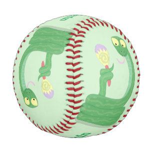 Balle De Baseball Drôle serpent vert avec caricature maraca