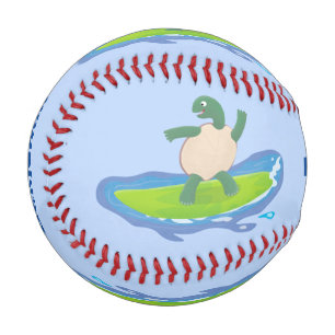 Balle De Baseball Drôle tortue vague de surf dessin animé