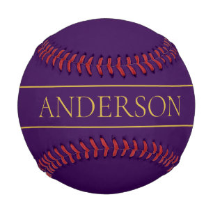 Balle De Baseball Élégant texte personnalisable   Gold & Deep Purple