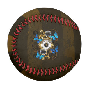 Balle De Baseball Engrenages à vapeur et papillons bleus