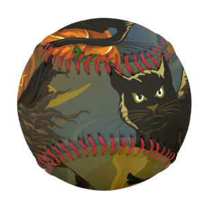 Balle De Baseball Épouvantail de chat noir et citrouille