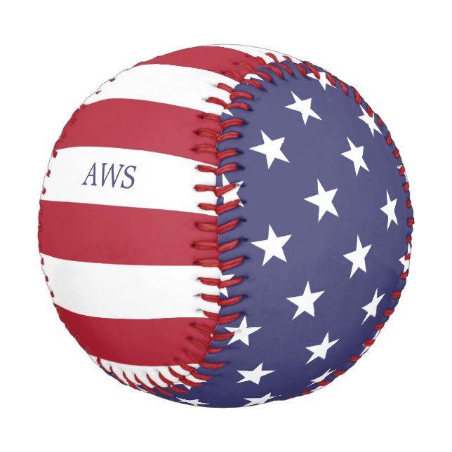 Balle De Baseball Étoiles patriotiques et rayures USA Initiales Pers (Angle)