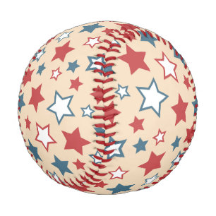 Balle De Baseball Étoiles rouges et bleues, 4 juillet, fond beige