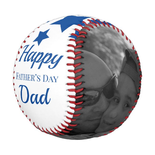 Balle De Baseball Fête des pères moderne Papa Photo Stars Bleu (Angle)