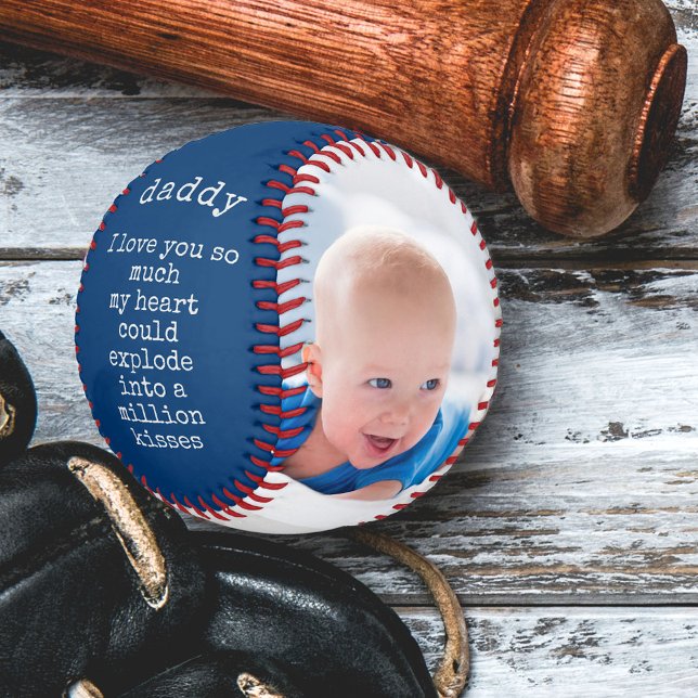 Balle De Baseball Fête des pères Poème et 2 photos personnalisées Bl (Créateur téléchargé)