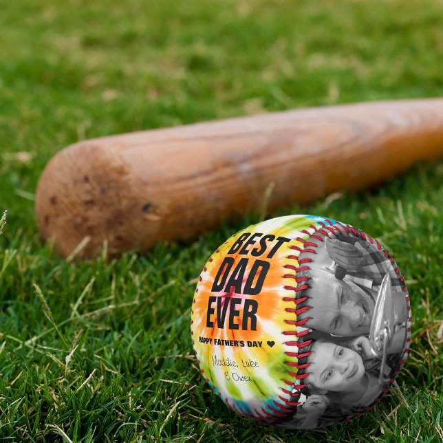 Balle De Baseball Fête des pères Tie Dye Meilleur Papa Jamais Photos (Father's Day Tie Dye Best Dad Ever Photos Custom Baseball)