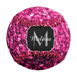 Balle De Baseball Flamme de parties scintillant rose chaud Nom du mo