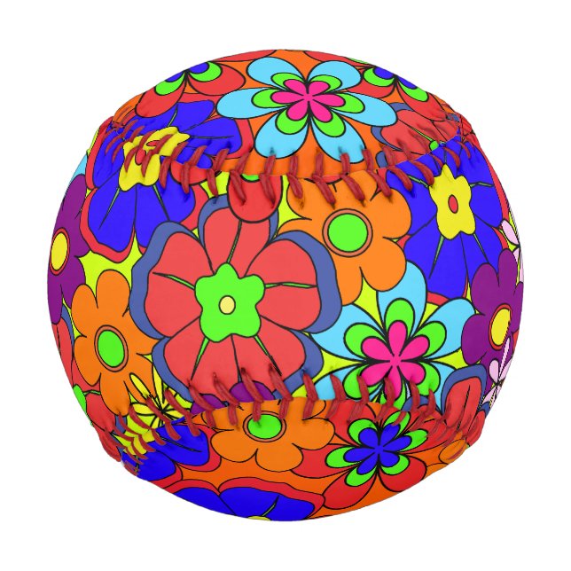 Balle De Baseball Fleurs Hippy Retro (Devant)