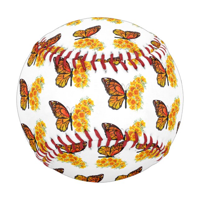 Balle De Baseball Flower Butterfly with Yellow California Poppy (Devant)