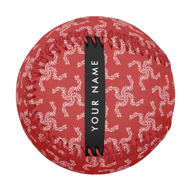 Balle De Baseball Garland de Noël, Rouge, Votre nom, Personnaliser (Devant Gauche)
