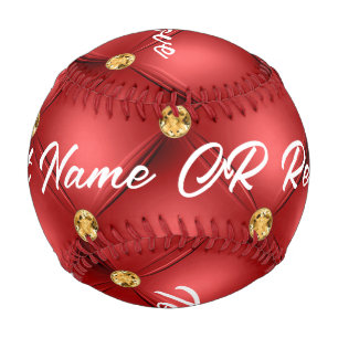 Balle De Baseball Gold Red Diamond Tufted Leather Nom du texte Baseb