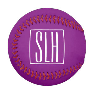 Balle De Baseball Gras moderne 3 initiales Monogramme Blanc et pou