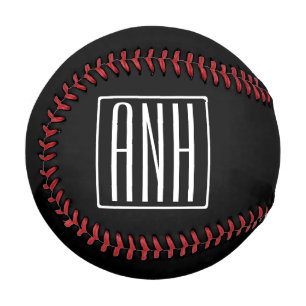 Balle De Baseball Gras moderne 3 initiales Monogramme Blanc sur no