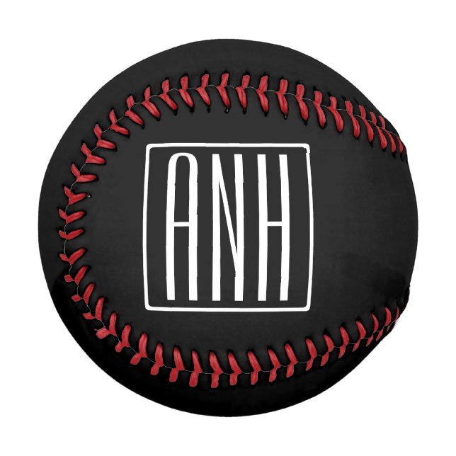 Balle De Baseball Gras moderne 3 initiales Monogramme | Blanc sur no (Devant Gauche)