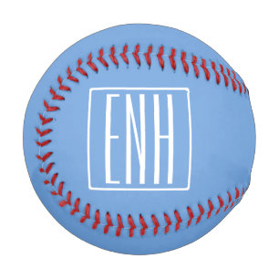 Balle De Baseball Gras moderne 3 initiales Monogramme   Bleu doux