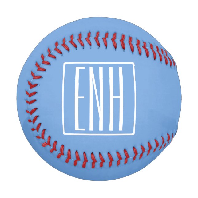 Balle De Baseball Gras moderne 3 initiales Monogramme | Bleu doux (Devant Gauche)