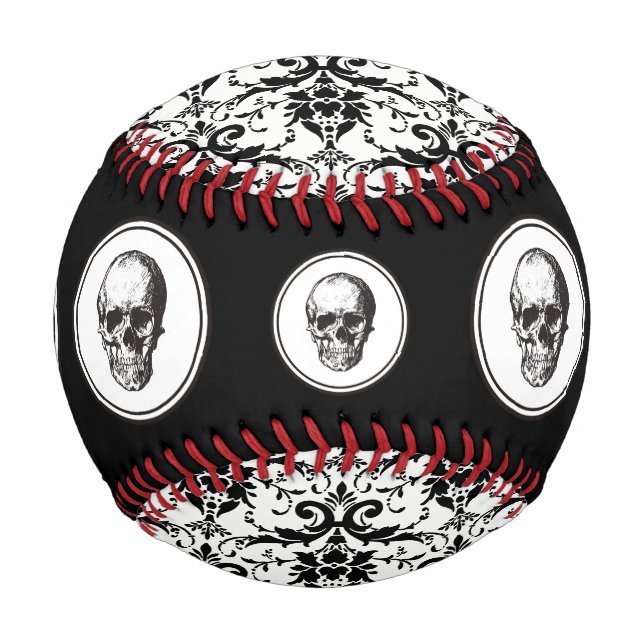 Balle De Baseball HALLOWEEN Noir Gothique Damas Motif Crâne (Dos)