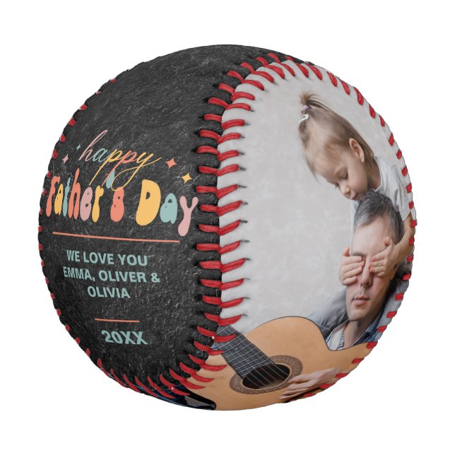 Balle De Baseball Happy Fête des pères & 2 Photos Collage Personnali (Angle)