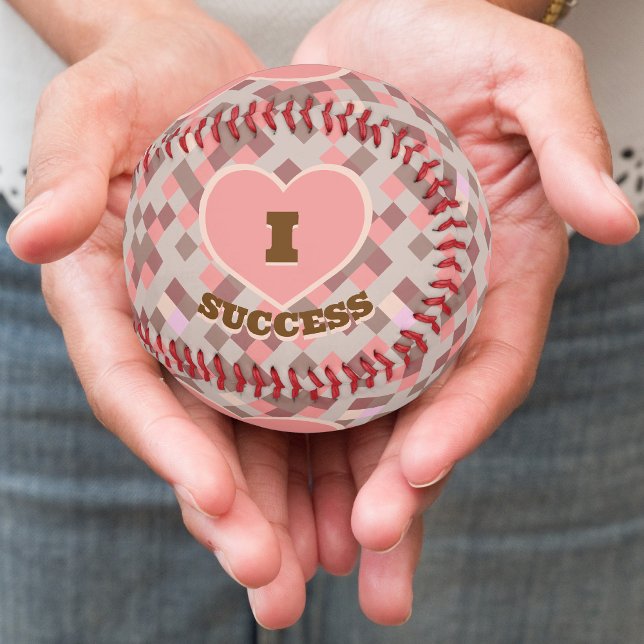 Balle De Baseball I Heart Success Coral Rose Brown À damiers Motif (I Heart Success Coral Pink Brown Checkered Pattern Baseball)
