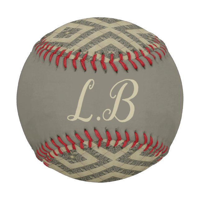 Balle De Baseball Initiales personnalisées gris brun motif de brique (Devant)