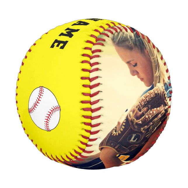 Balle de Baseball Jaune avec Nom de l'Équipe Numér (Angle)