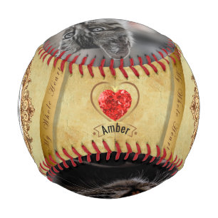 Balle De Baseball Joli Chat Ambre Vintage Coeur Décoration Artistiqu