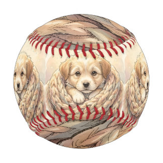 Balle De Baseball Joli chiot enveloppé dans une couverture tricotée