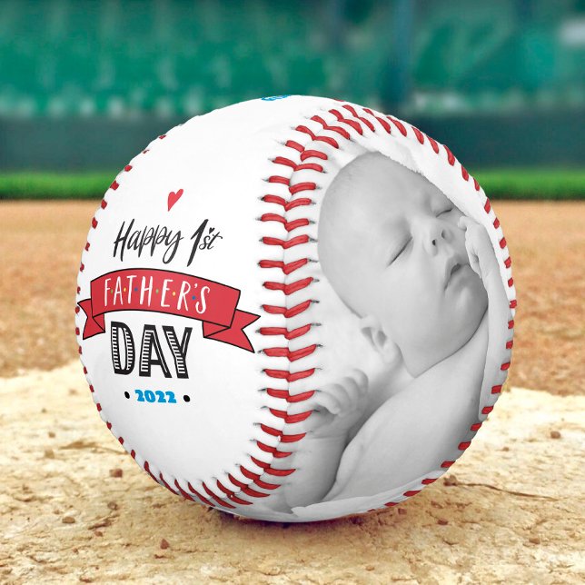 Balle De Baseball Joyeuse 1ère Fête du Père, Audacieuse Typographie  (Créateur téléchargé)