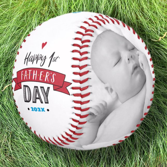 Balle De Baseball Joyeuse 1ère Fête du Père, Bannière rouge Témérair (Créateur téléchargé)